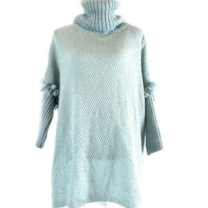 Maison Pholya Mohair Wool Blend Cowl Neck Tunic Sweater Dolman Fringe Sleeve M